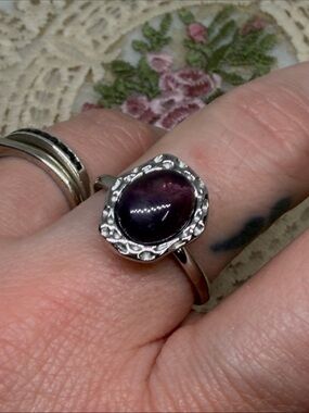 Genuine Amethyst Stainless Steel Asymmetrical Ring | Size 8 Boho Cottagecore